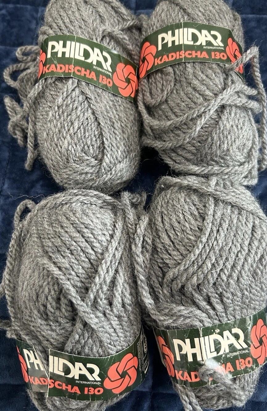 Vtg Lot 4 Phildar KADISCHA 130 Wool Blend Yarn Skeins Bulky Gray 45V121